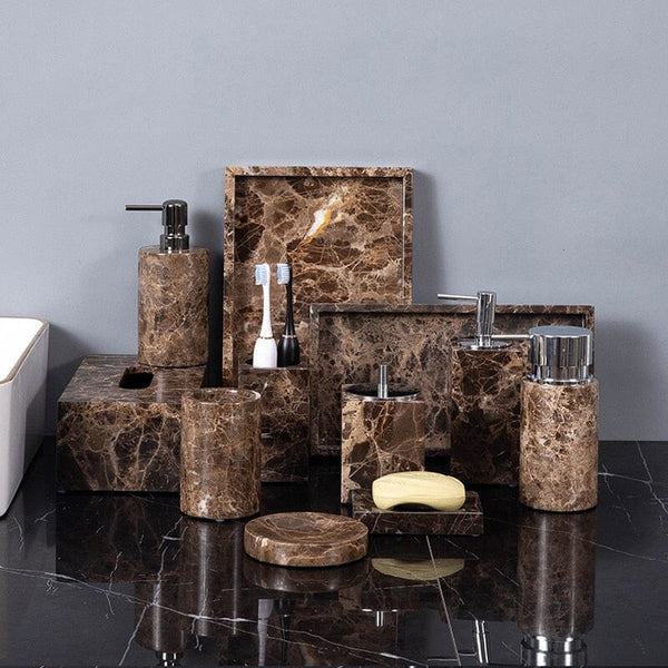 Marble Elegance | Marble-Effect Bath Essentials Set with Polished Finish | Stylish Storage for a Luxurious Bathroom