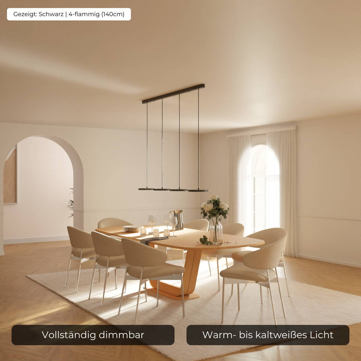Adjustable Multi-Light LED Ceiling Fixture for Dining Room & Kitchen Island – Black Aluminum Suspended Lamp with Dimmable Color Temperature