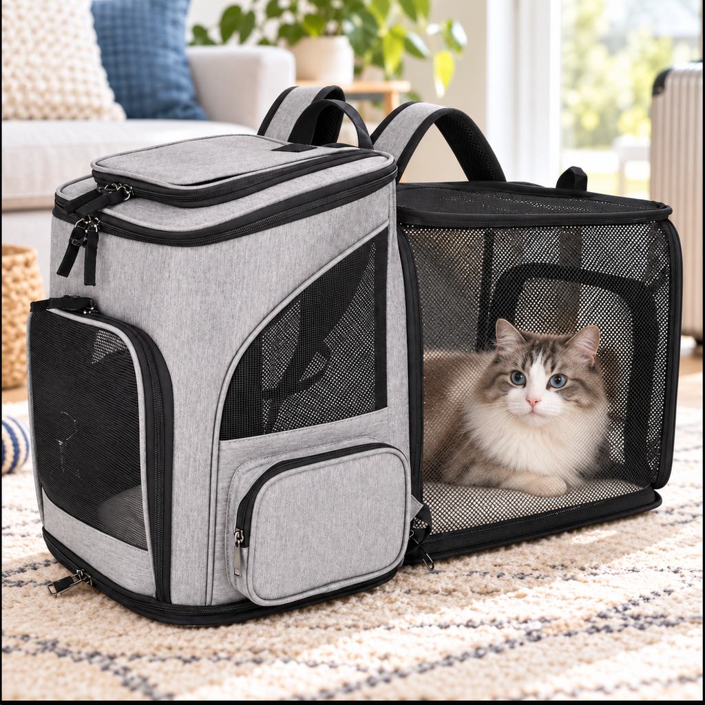 Ortekor Expandable Pet Carrier Backpack for Cats & Small Dogs - Breathable Mesh Travel Backpack with Extra Rest Space for Trips & Vet Visits