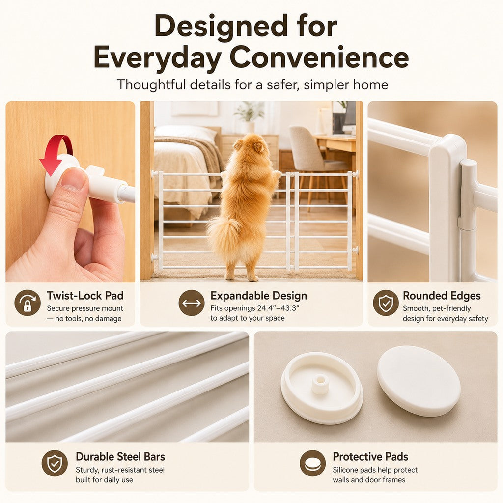 Ortekor No-Drill Expandable Pet Gate for Doorways - Adjustable Indoor Barrier for Small Dogs