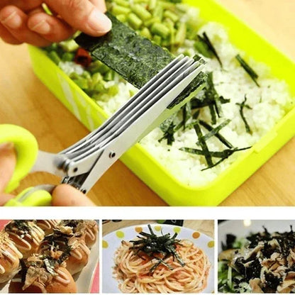 Multi-Blade Herb Shears Stainless Steel with Cleaning Comb for Lettuce Basil Parsley Chives | Kitchen Tool Food Prep Gadget Veggie Chopper