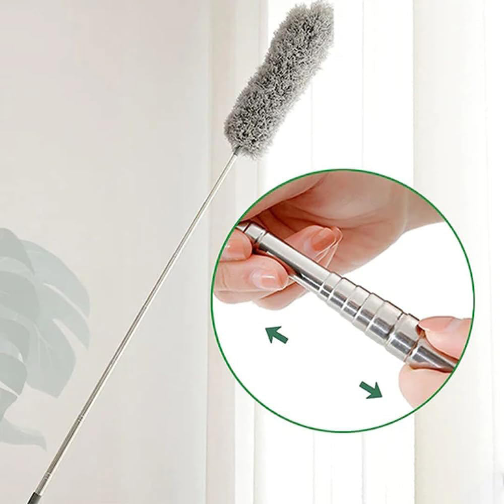 Extendable Microfiber Duster with Bendable Head 34–110 Inches for High Ceilings Fans Cobwebs Washable Lightweight Gray Pole Household Indoor