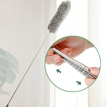 Extendable Microfiber Duster with Bendable Head 34–110 Inches for High Ceilings Fans Cobwebs Washable Lightweight Gray Pole Household Indoor