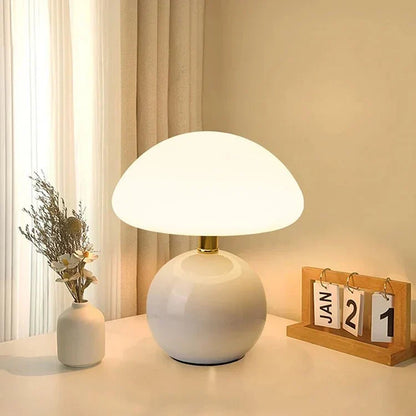 Ceramic Mushroom Table Lamp with 3-Color LED Light for Bedroom, Living Room & Nursery Decor