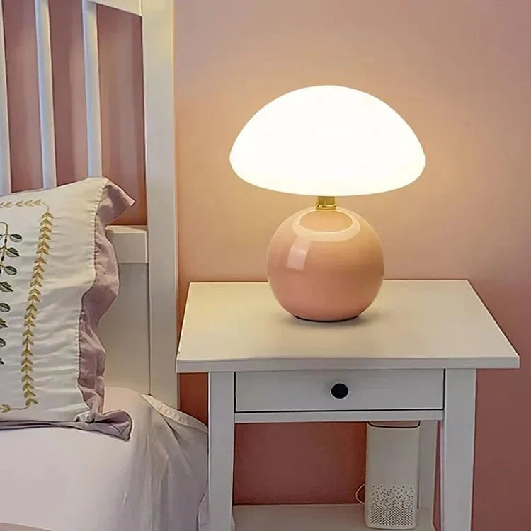 Ceramic Mushroom Table Lamp with 3-Color LED Light for Bedroom, Living Room & Nursery Decor