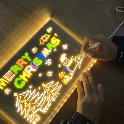 Illuminated Erasable Message Board with Neon Markers for Kids Drawing Art Notes Reminders Light Up Reusable Writing Tablet Home Office
