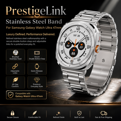 Stainless Steel Watch Strap for Samsung Galaxy Watch Ultra 47mm – Adjustable Metal Wristband for Ultra 2 (2026), Ultra (2025/2024)