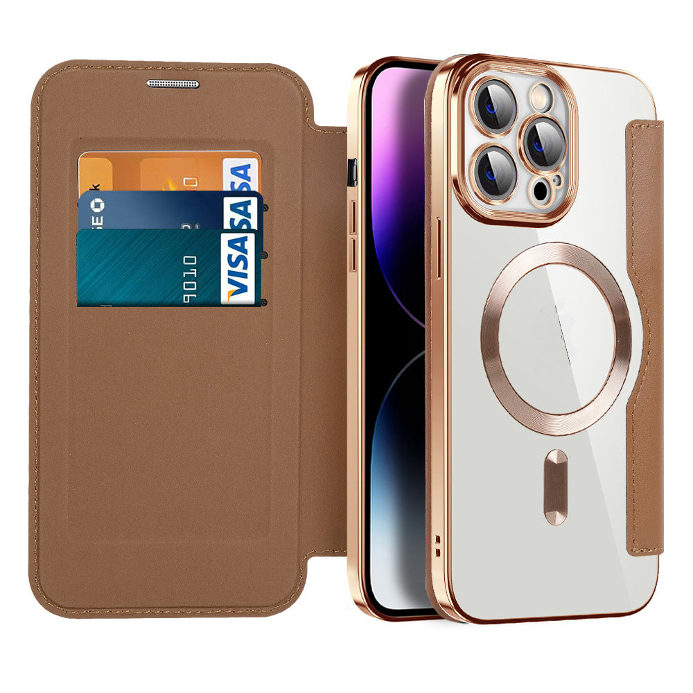 Funda tipo cartera con tarjetero y cierre magnético: funda abatible con protección RFID y soporte para iPhone serie 12/13/14/15