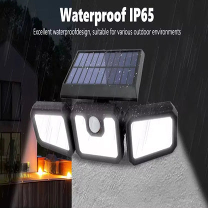Solar Security Light | Triple-Head Outdoor Illumination with Motion Detection | Weather-Resistant Design for Enhanced Safety