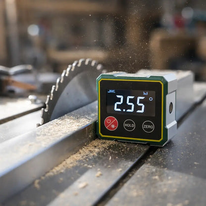 Magnetic Angle Finder with Dual Laser Level for Wall Mounting, Carpentry & DIY Projects – Digital Display, Battery Powered