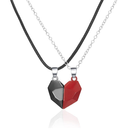 Magnetic Heart Pendant Necklaces for Couples – Matching His & Hers Set with Gold-Plated Finish – Two Interlocking Hearts – Gift for