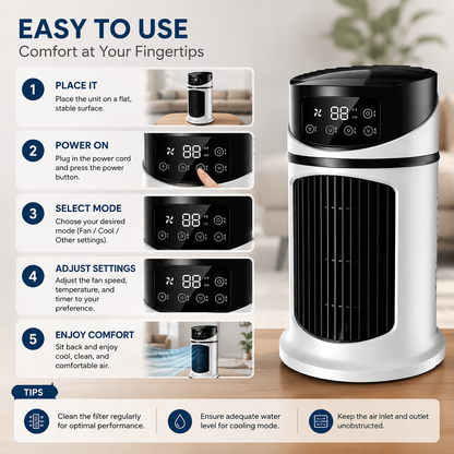 Compact Personal Cooler – Windowless Evaporative Air Cooler for Bedroom, Office & Small Spaces – Portable Desktop Cooling Unit for Home &