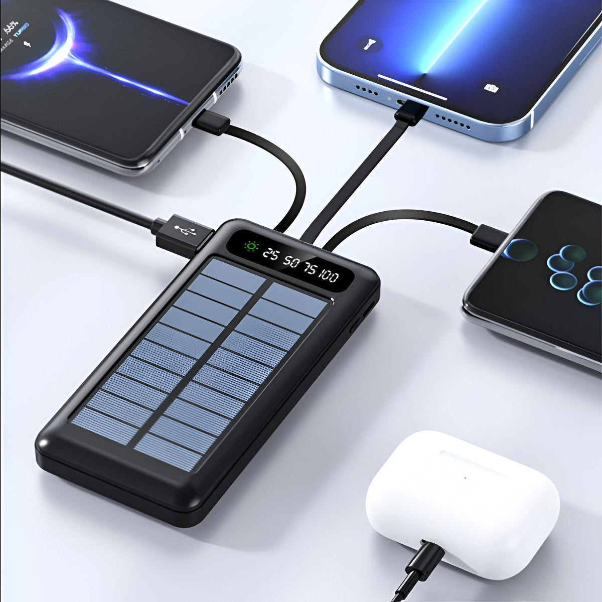 20000mAh Portable Solar Charger with Dual Charging Ports & LED Battery Display for Camping & Travel