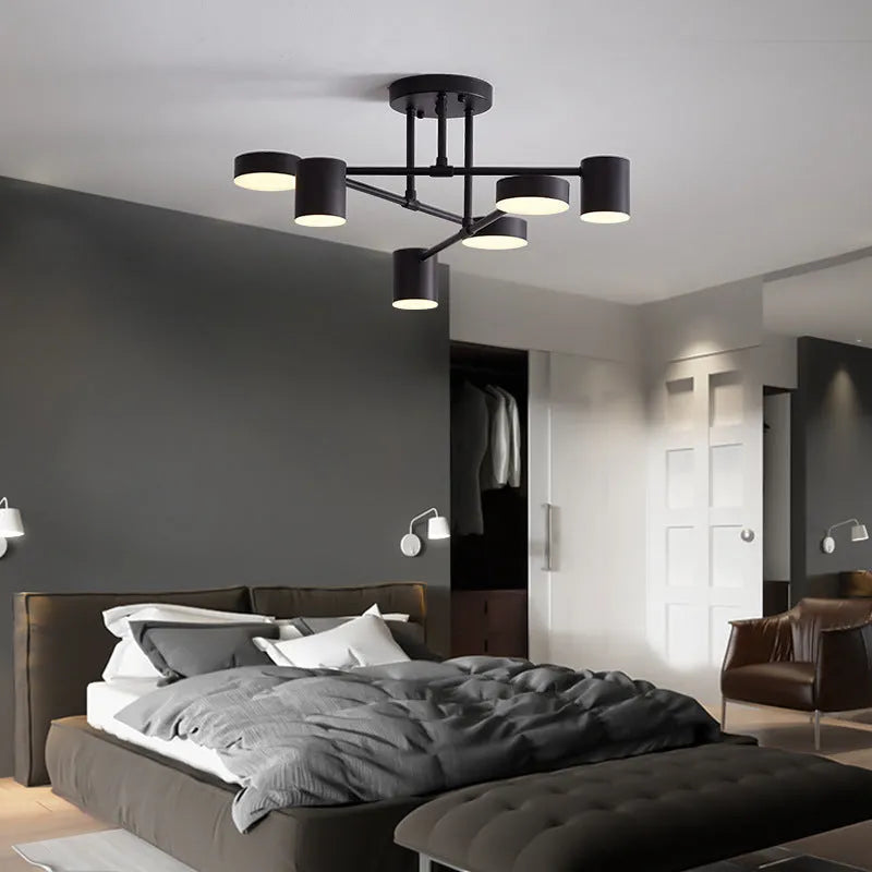 Six-Arm Adjustable Ceiling Light White Metal 22 inch Wide for Kitchen Dining Room Bedroom Modern Flush Mount Fixture Three Color Modes Direc