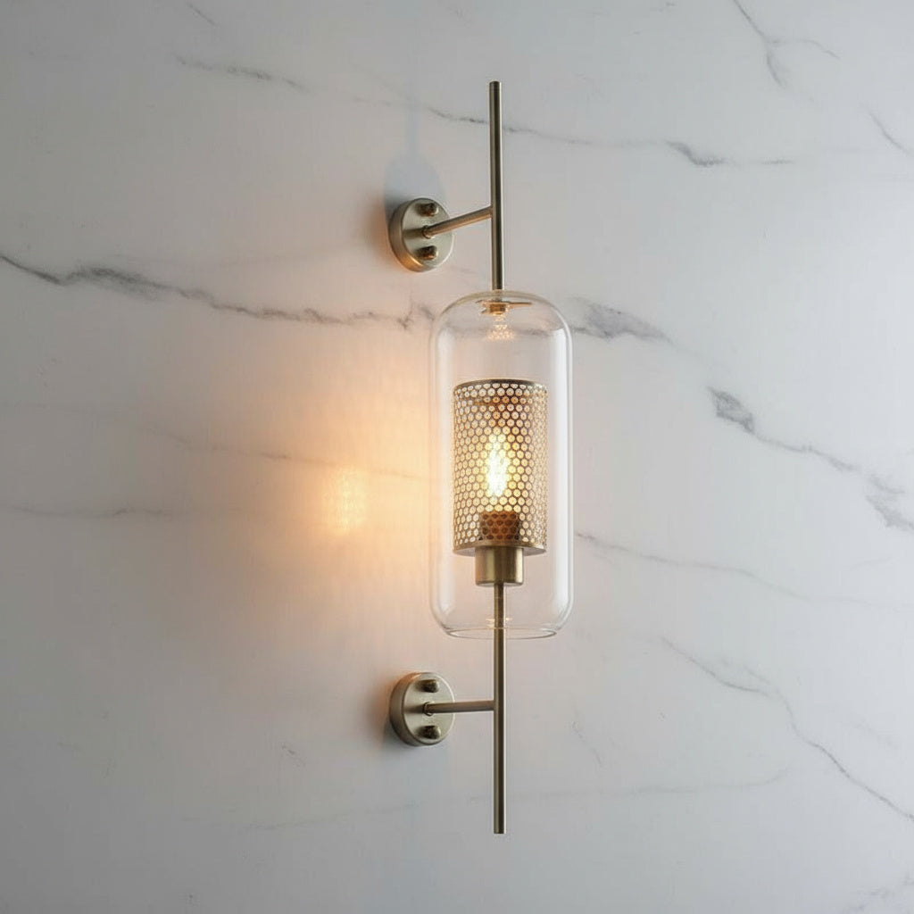 Glass Wall Sconce Light Fixture Gold Chrome Finish for Bathroom Bedroom Living Room Entryway Hallway Modern Minimalist Lighting