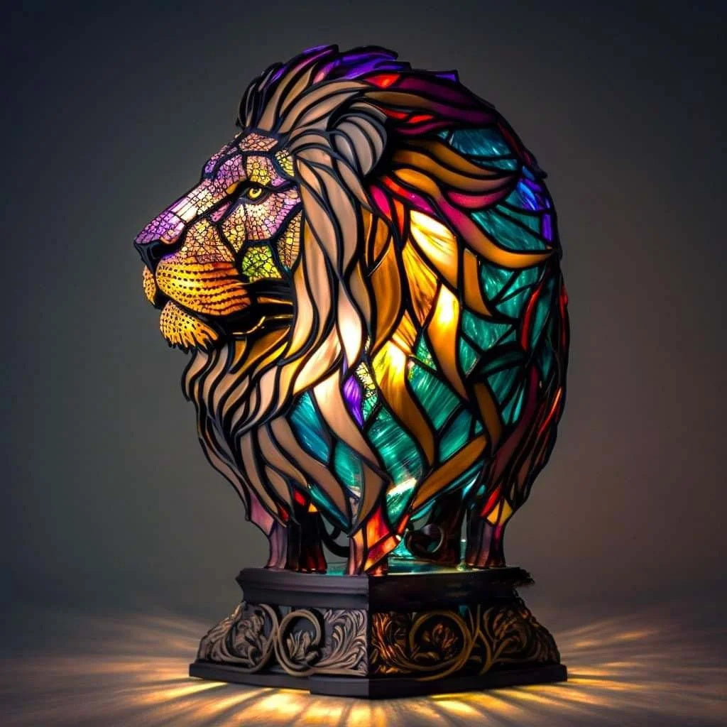 Stained Glass Animal Table Lamp with Color-Changing LED Light – Handcrafted Metal & Glass Accent for Bedroom, Living Room & Nursery Decor