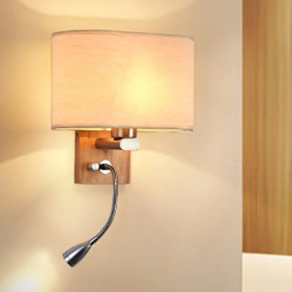 Wall-Mounted Reading Light with Adjustable Spotlight & Fabric Shade – Modern Sconce for Bedroom, Bedside Accent Lighting