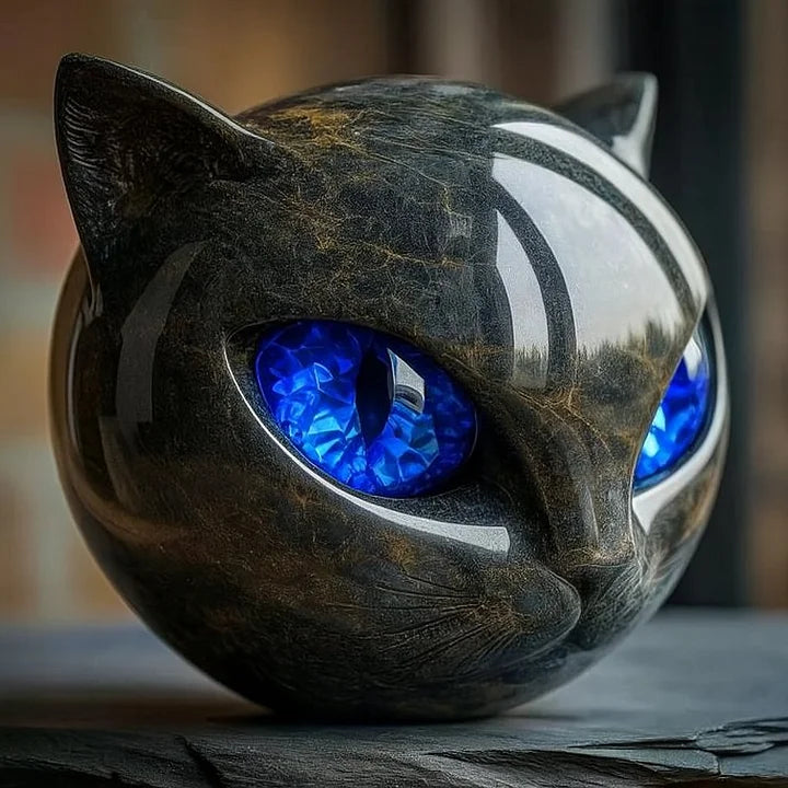 Glossy Resin Feline Figurine with Mesmerizing Gaze – Decorative Cat Statue for Desk, Shelf & Living Room Display – Modern Animal Sculpture A