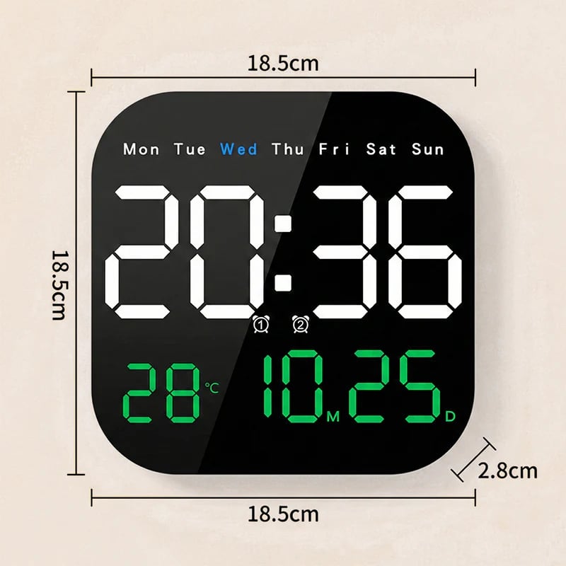 Desktop Alarm Clock with Remote Control, Temperature Display & Adjustable Brightness for Bedroom, Office