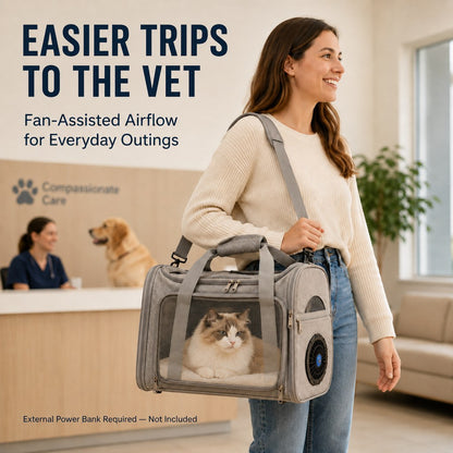 Ortekor Fan-Assisted Pet Carrier for Vet Visits & Road Trips - Ventilated Travel Bag for Cats & Small Dogs