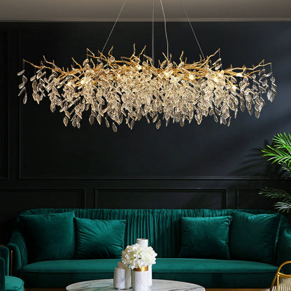 Crystal Branch Chandelier with LED Lights for Dining Room & Living Space | Modern Hanging Fixture | Adjustable Chain | Round or Rectangular