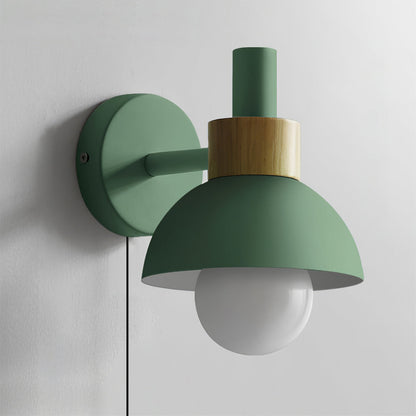 Plug-In Wall Sconce with Wood Accent 6×7 Inches E26 LED Fixture for Bedroom Hallway Living Room Indoor Decorative Lighting Compact Modern Wa