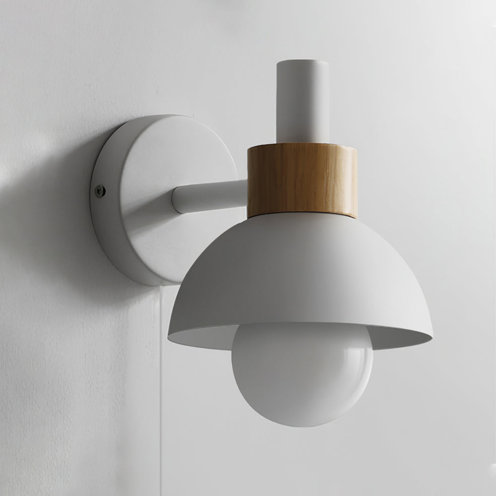 Plug-In Wall Sconce with Wood Accent 6×7 Inches E26 LED Fixture for Bedroom Hallway Living Room Indoor Decorative Lighting Compact Modern Wa