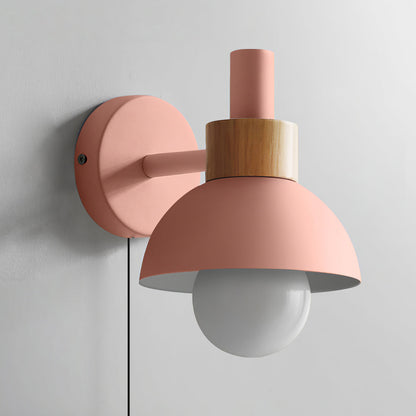 Plug-In Wall Sconce with Wood Accent 6×7 Inches E26 LED Fixture for Bedroom Hallway Living Room Indoor Decorative Lighting Compact Modern Wa