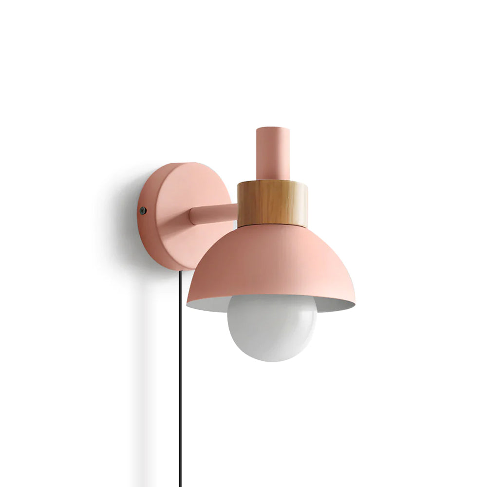 Plug-In Wall Sconce with Wood Accent 6×7 Inches E26 LED Fixture for Bedroom Hallway Living Room Indoor Decorative Lighting Compact Modern Wa