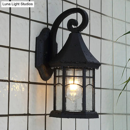 Outdoor Wall Sconce with Textured Glass Shade – Downward-Facing Rustic Porch Light for Entry, Patio & Garage – Hardwired E26 Socket