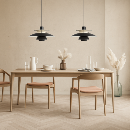 Layered Aluminum Hanging Lamp 12 in Diameter Contemporary Overhead Fixture for Kitchens and Dining Spaces E27 Socket Black Finish Modern Hom
