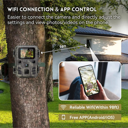 WiFi Trail Camera with Night Vision & Motion Sensor for Outdoor Wildlife Observation & Property Security Monitoring