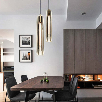 Glass Cylinder Hanging Light Fixture 15 Inch Height Adjustable Drop Ceiling Lamp for Dining Room Bedroom Living Room Contemporary Minimalist