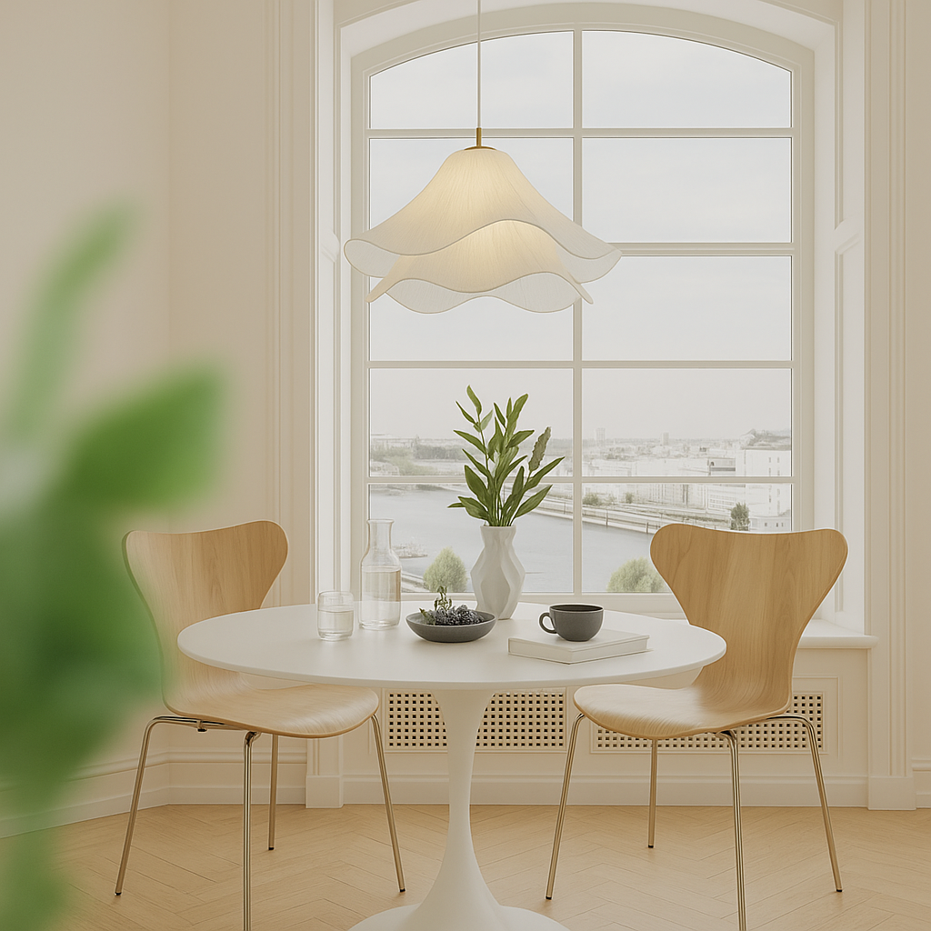 Lámpara colgante de tela en capas de 24 pulgadas con diseño floral para comedor, sala de estar y cocina, lámpara de techo moderna minimalista con altura ajustable
