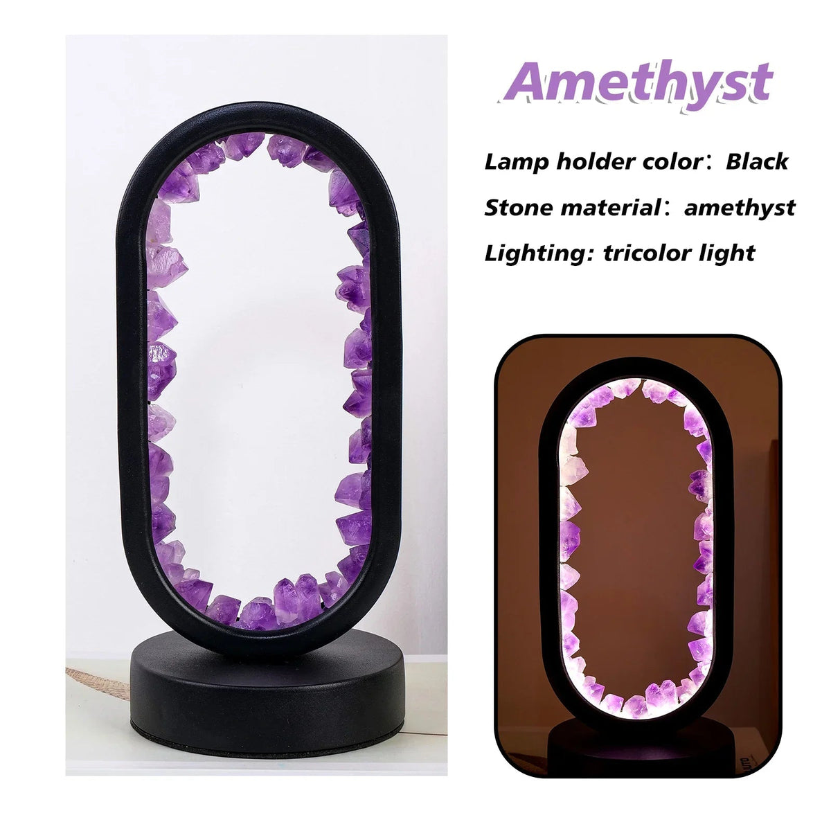 Amethyst Crystal Accent Lamp 8 Inch Purple Glow for Nightstands Meditation Rooms Yoga Spaces Handcrafted Gemstone Light E14 Socket 10W Max B