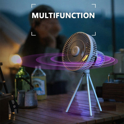 Luz ambiental para exteriores | Ventilador portátil con luz LED y batería recargable | Ideal para noches de camping en verano
