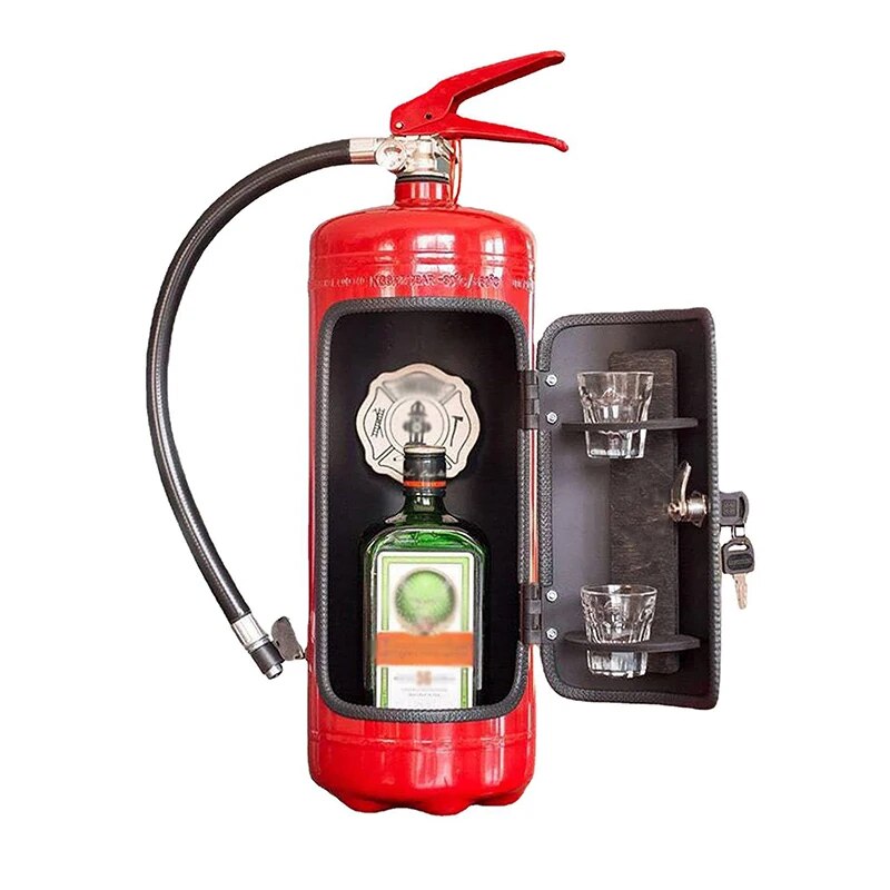 Fire Extinguisher Bottle Holder Hidden Storage Case for Whiskey Wine Champagne Metal Cabinet Bar Decor Red Black Novelty Gift for Home