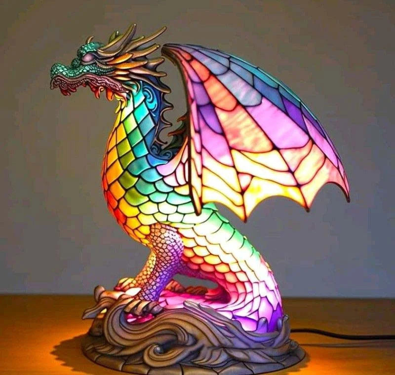 Stained Glass Animal Table Lamp with Color-Changing LED Light – Handcrafted Metal & Glass Accent for Bedroom, Living Room & Nursery Decor