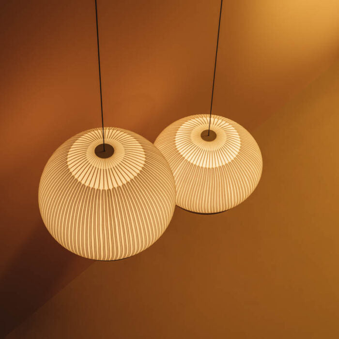 Ribbed Lycra Hanging Light Fixture – 18 in Round Dimmable LED Ceiling Pendant for Kitchen Island, Dining Table & Modern Living Areas