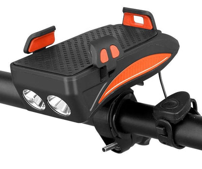 Bicycle Smartphone Mount with 4000mAh Charger LED Headlight Horn Combo for Handlebars | Multi-Function Cycling Accessory for Commuters Road