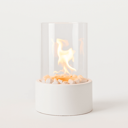 Tabletop Ethanol Burner with Glass Cylinder & Marble Base for Indoor Outdoor Patio Dining Living Room Portable Flame Centerpiece Decor