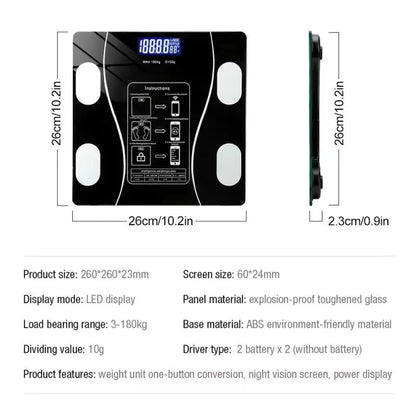 Smart Body Composition Scale Bluetooth Health Tracker 13+ Metrics Weight BMI Fat Muscle Mass Monitor Temperature Sensor App Sync Family