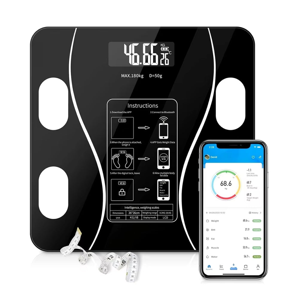 Smart Body Composition Scale Bluetooth Health Tracker 13+ Metrics Weight BMI Fat Muscle Mass Monitor Temperature Sensor App Sync Family