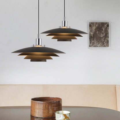 Tiered Metal Shade Hanging Light 15 in Black for Kitchen Island Dining Room Over Table Nordic Modern Minimalist Ceiling Fixture Adjustable C