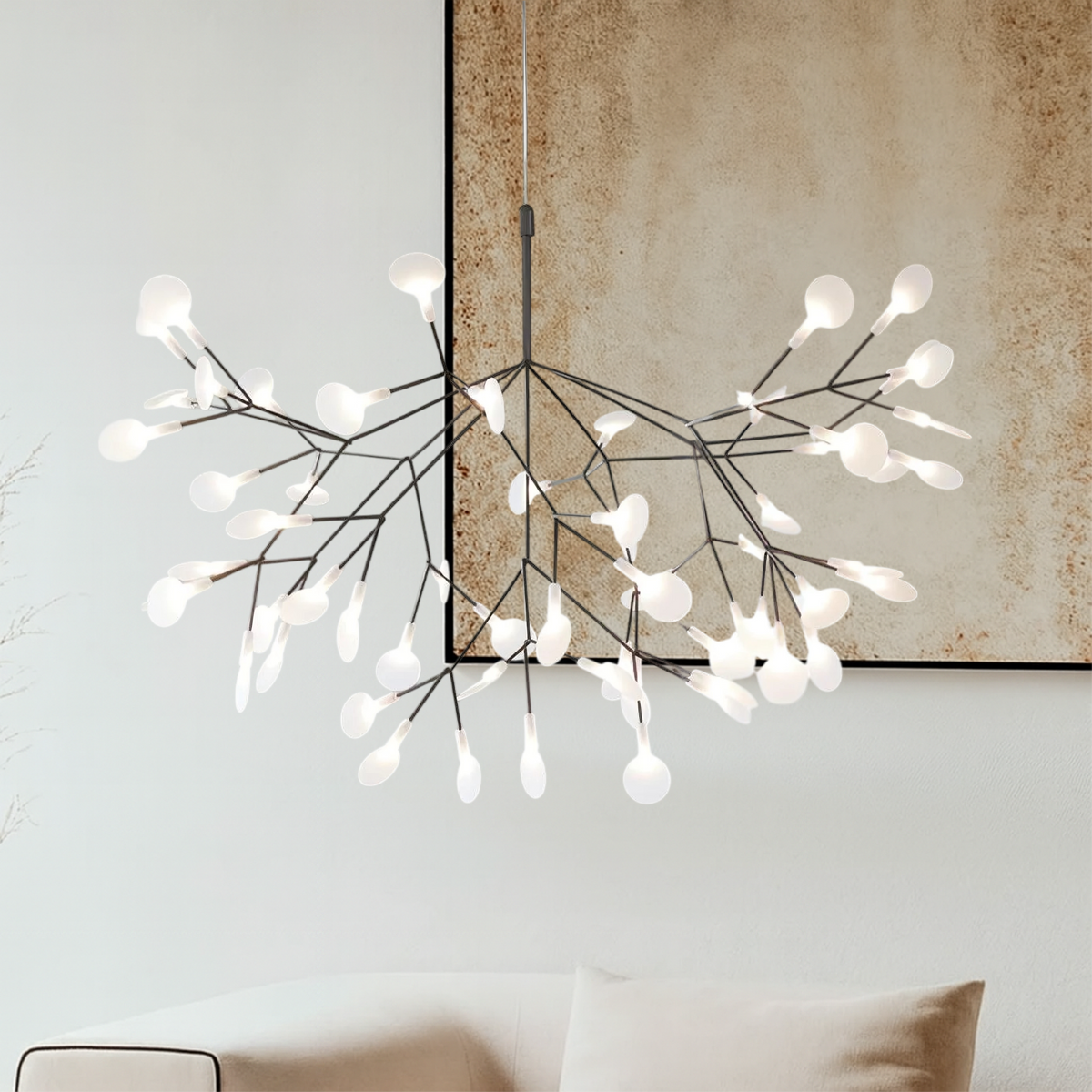 Large Branch Chandelier Black Iron & Acrylic 80 in Wide LED Overhead Fixture for Dining Room Living Room High Ceiling Open Plan Homes Warm G