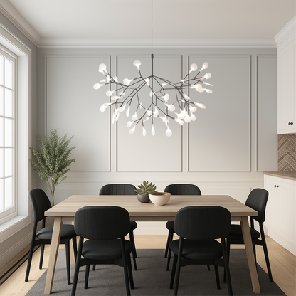 Large Branch Chandelier Black Iron & Acrylic 80 in Wide LED Overhead Fixture for Dining Room Living Room High Ceiling Open Plan Homes Warm G