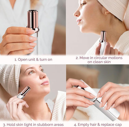 Recortador eléctrico portátil de vello facial para mujer – Depilador indoloro para cejas y vello fino de rostro, barbilla y cuello – Compacto para viajes
