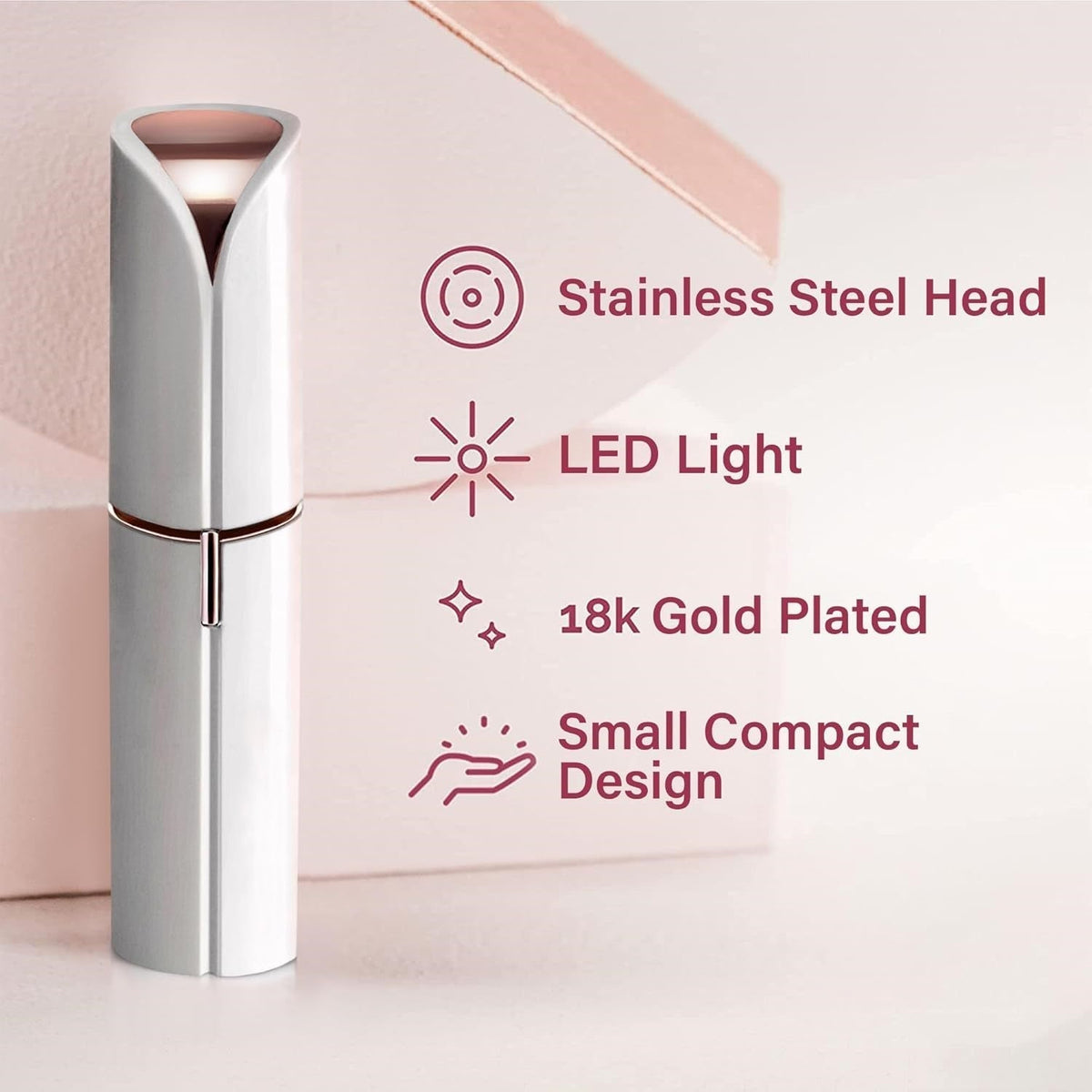 Recortador eléctrico portátil de vello facial para mujer – Depilador indoloro para cejas y vello fino de rostro, barbilla y cuello – Compacto para viajes