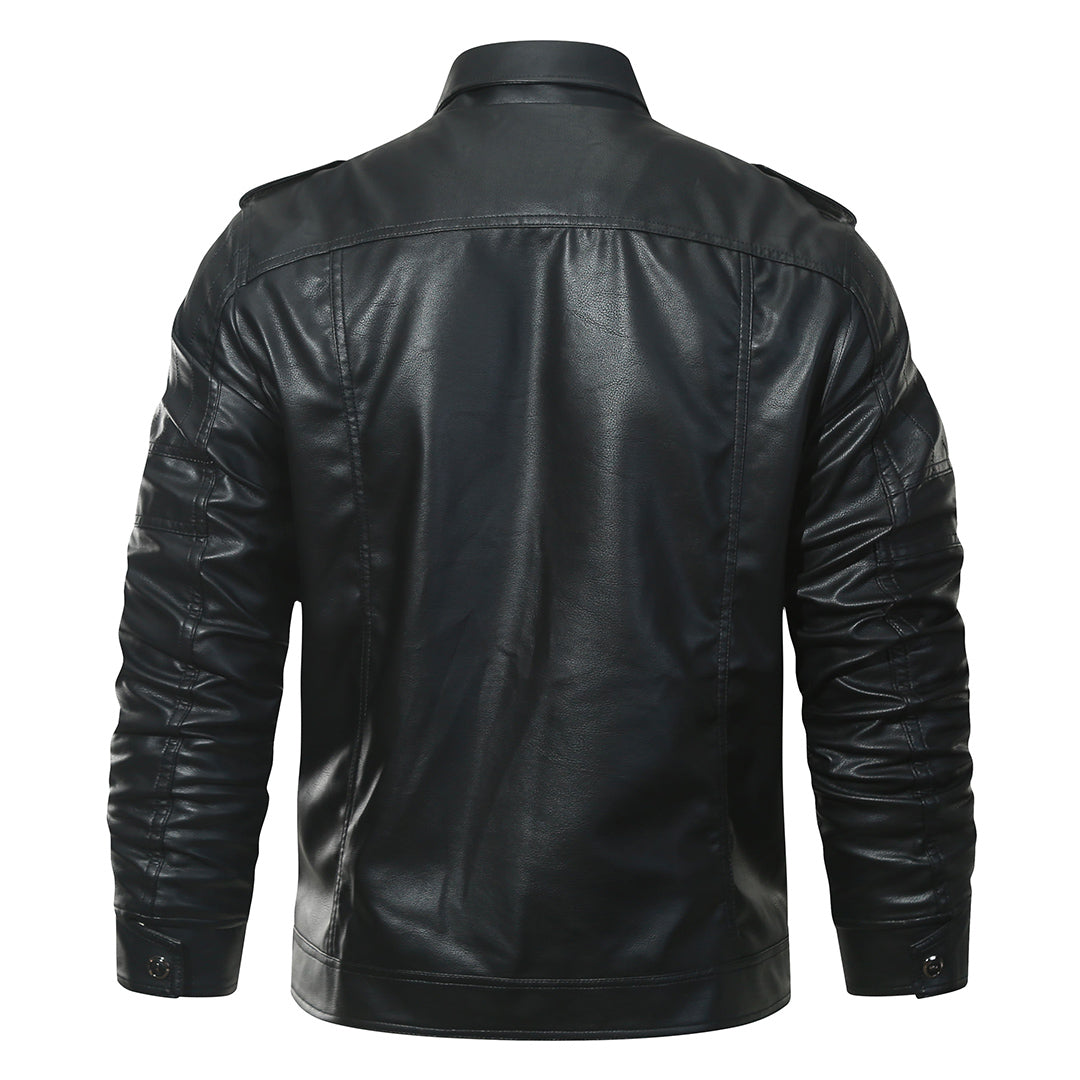 Faux Leather Moto Jacket for Men – Black Fleece-Lined Biker Coat with Water-Resistant Finish