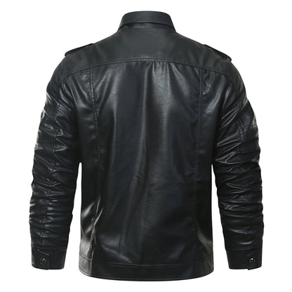 Faux Leather Moto Jacket for Men – Black Fleece-Lined Biker Coat with Water-Resistant Finish